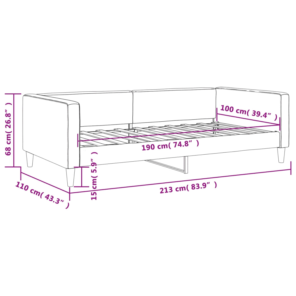 Letto da Giorno Grigio Chiaro 100x190 cm in Tessuto 353998