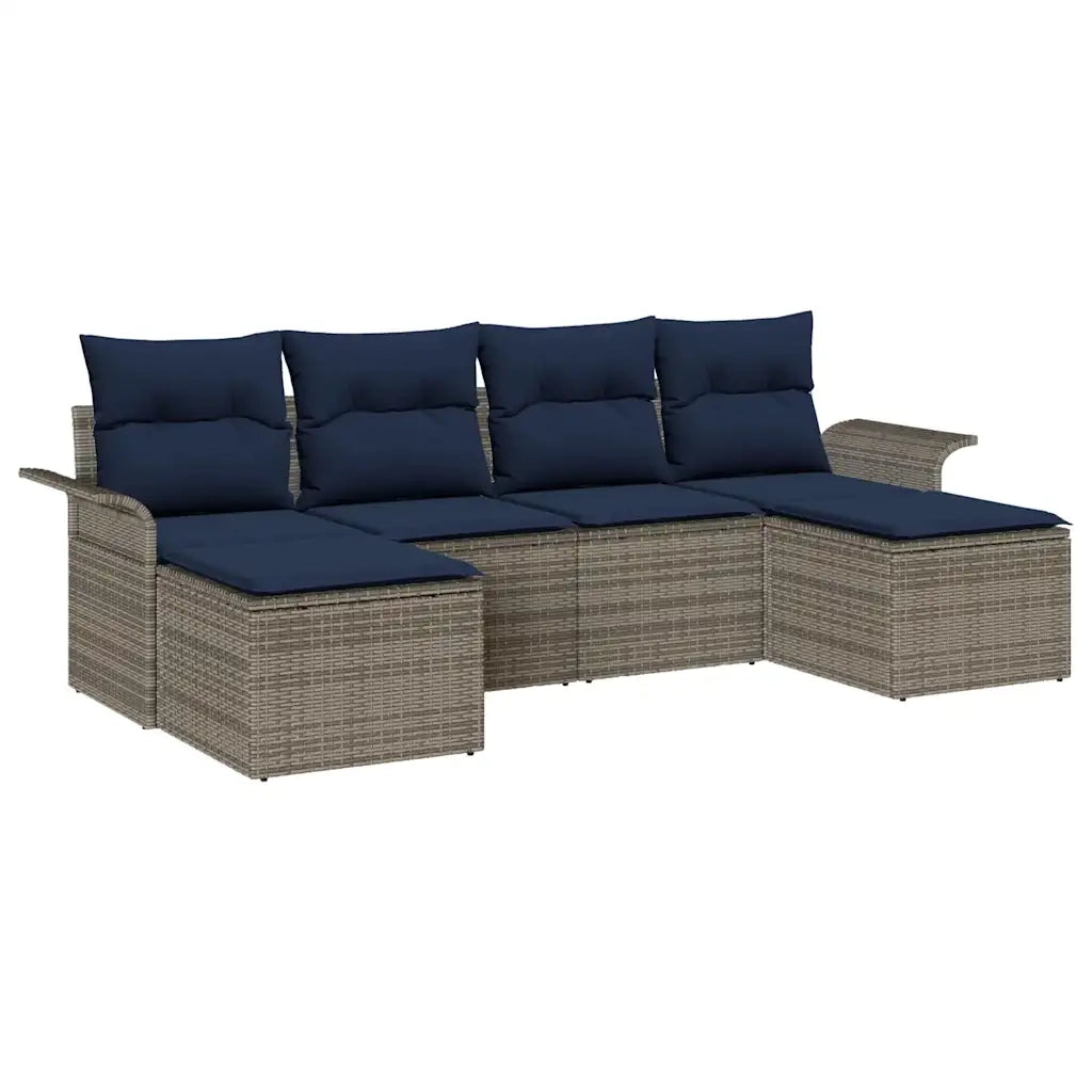 Set Divano da Giardino con cuscino 6 pcs Grigio polyrattan