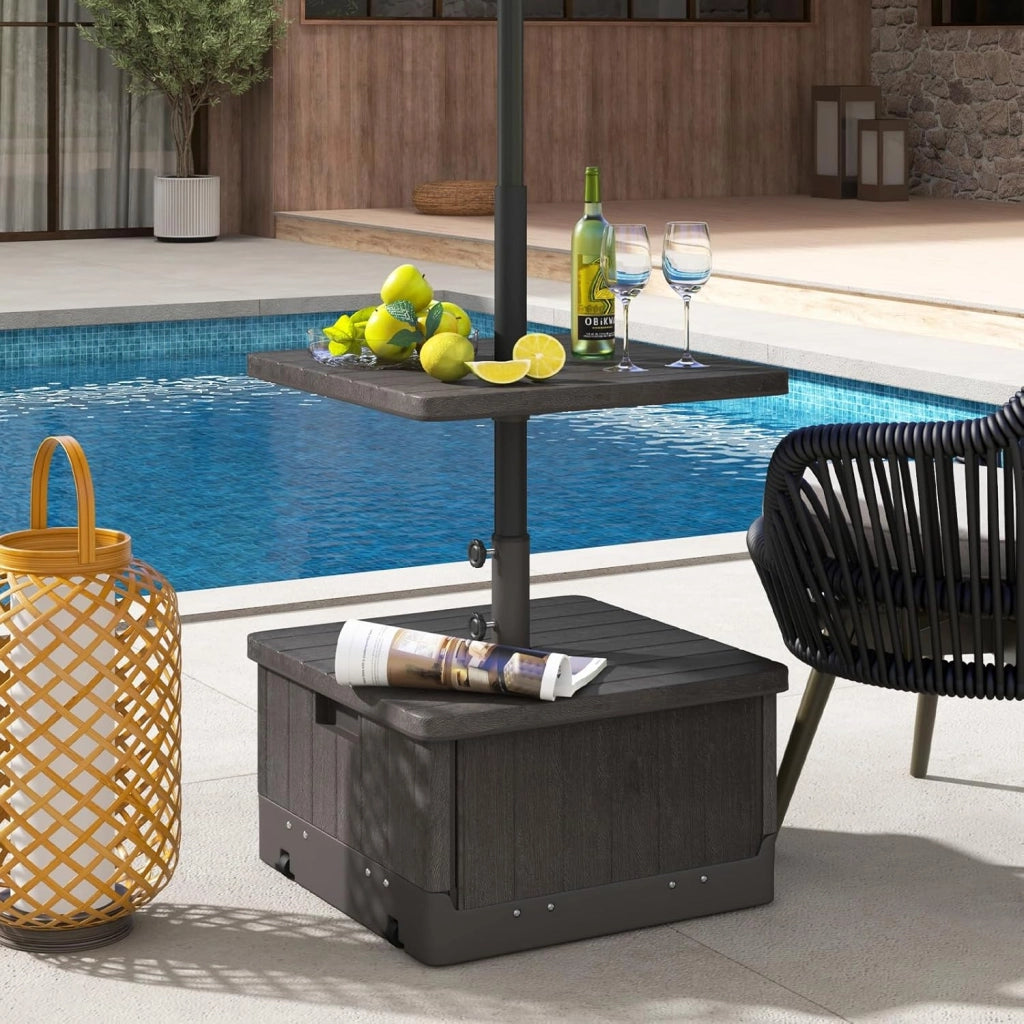 Piedino per ombrellone da riempire con 45 litri di acqua / 67 kg di sabbia supporto per ombrellone con ruote e piano di posizionamento, base per ombrellone da 38/48 mm, 53 x 53 x 45 cm