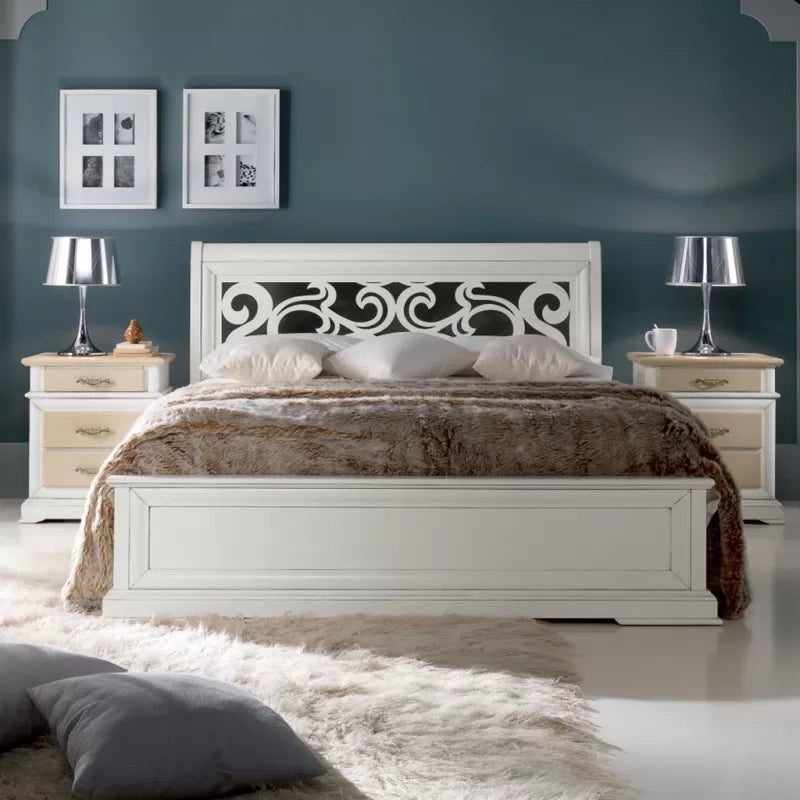 Letto matrimoniale shabby con testata traforata bianco 171x216x112 - Mobili 2G
