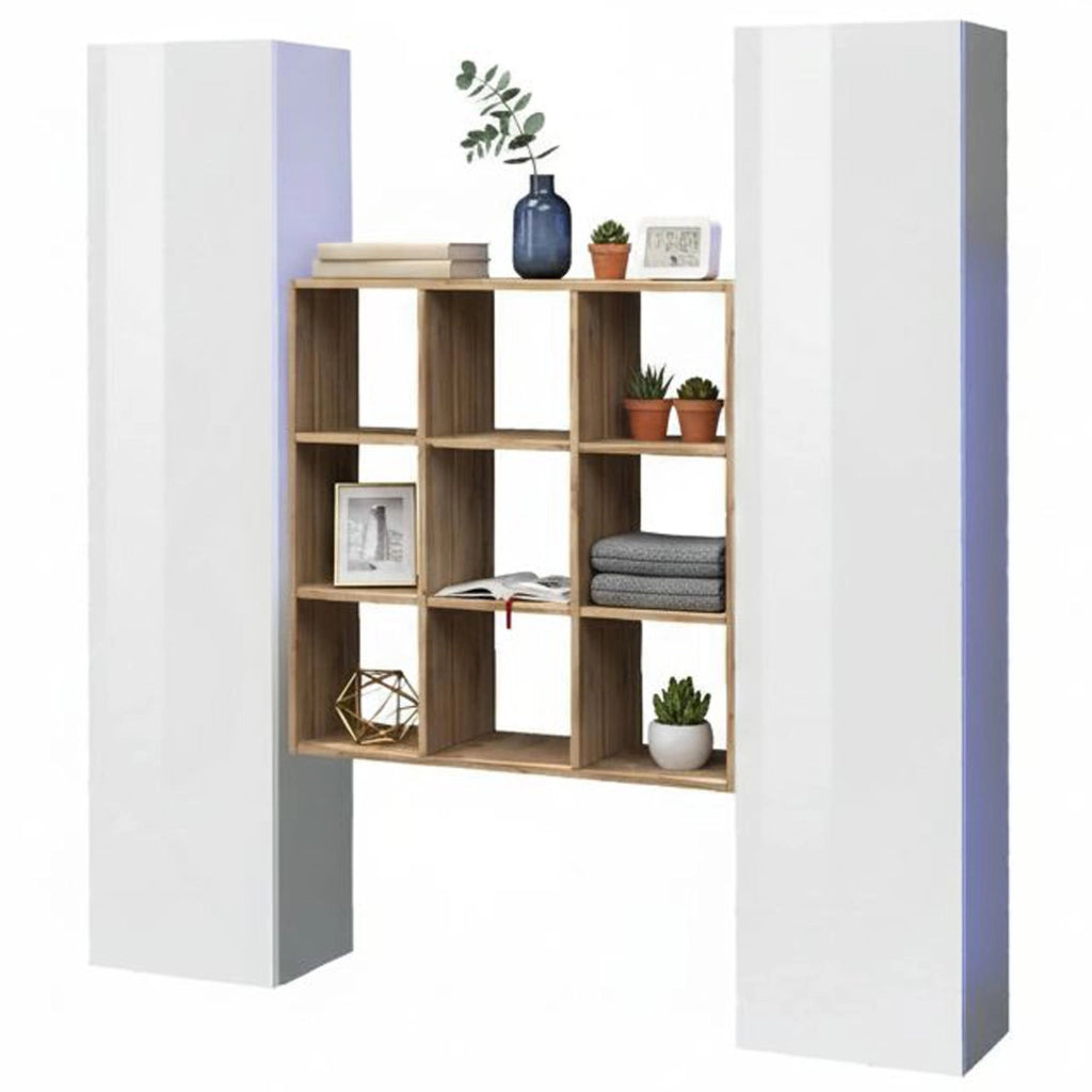 Madia Acerenza, Credenza 16 Ripiani Made in Italy, 40x30x180h cm Bianco Lucido