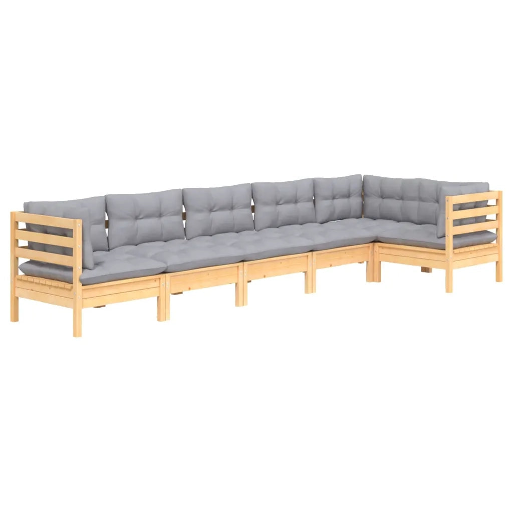 Set Divani da Giardino 6 pz con Cuscini Grigi Massello di Pino cod mxl 38691