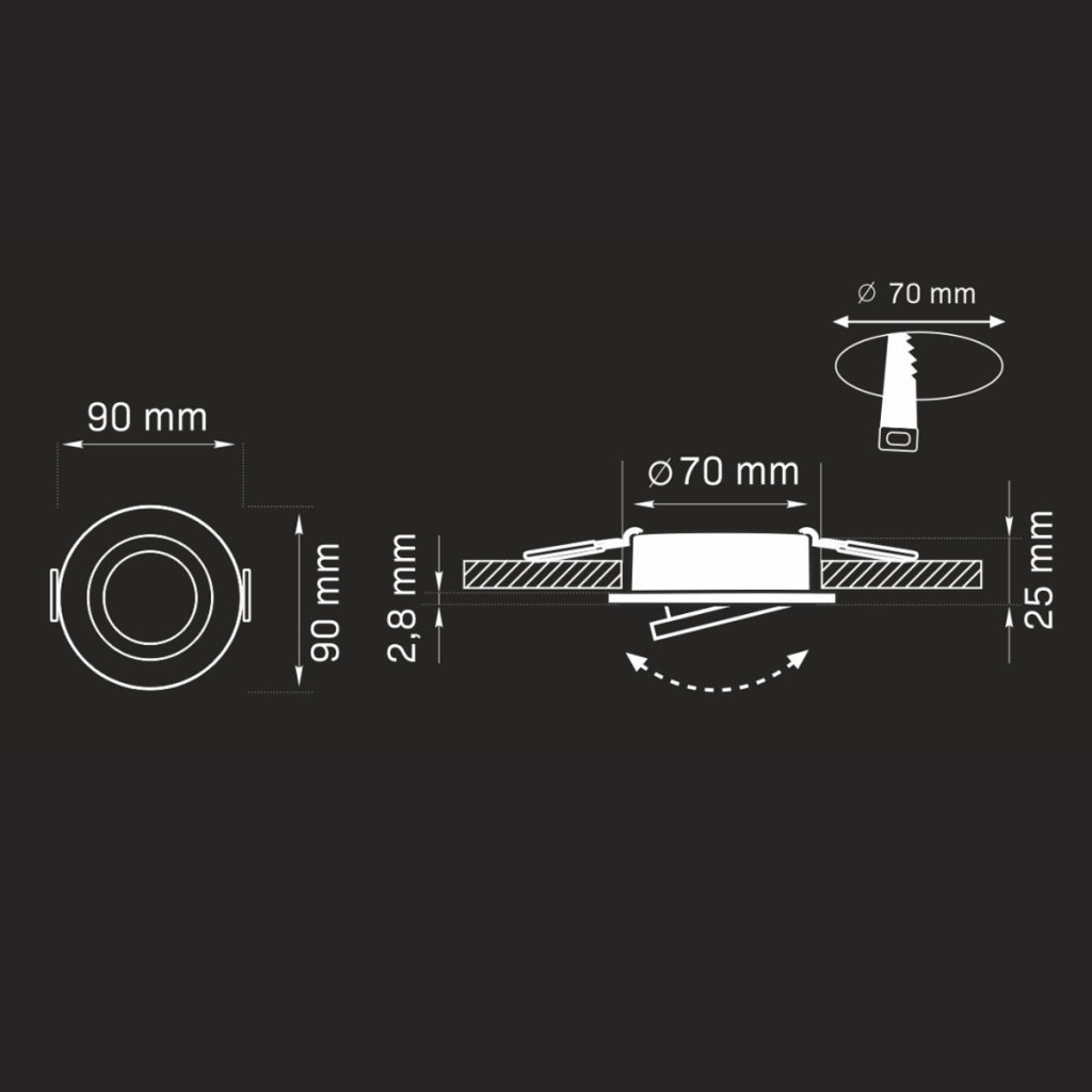 3 faretti incasso tondi cromati GU10 LED Polux OLIN