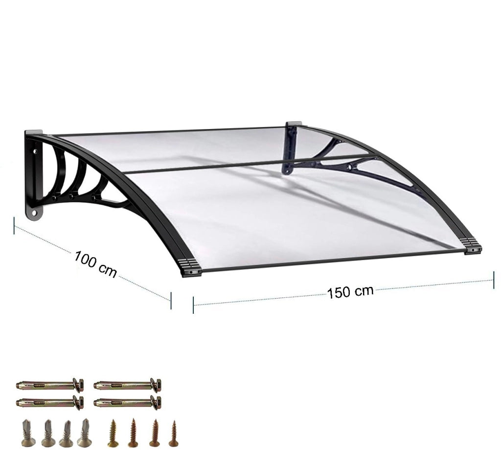 Pensilina Trasparente Copertura Tettoia Modulare Riparo Pioggia Porta Finestra Esterno - 150x100 Cm