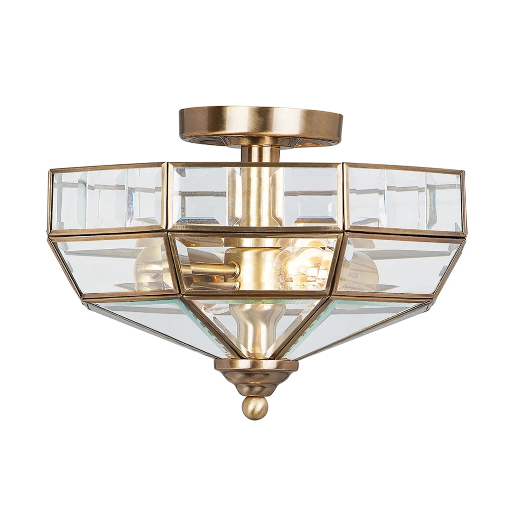 Lampada A Soffitto Contemporanea Old Park Ottone Antico Vetro 2 Luci E27