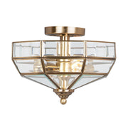 Lampada A Soffitto Contemporanea Old Park Ottone Antico Vetro 2 Luci E27