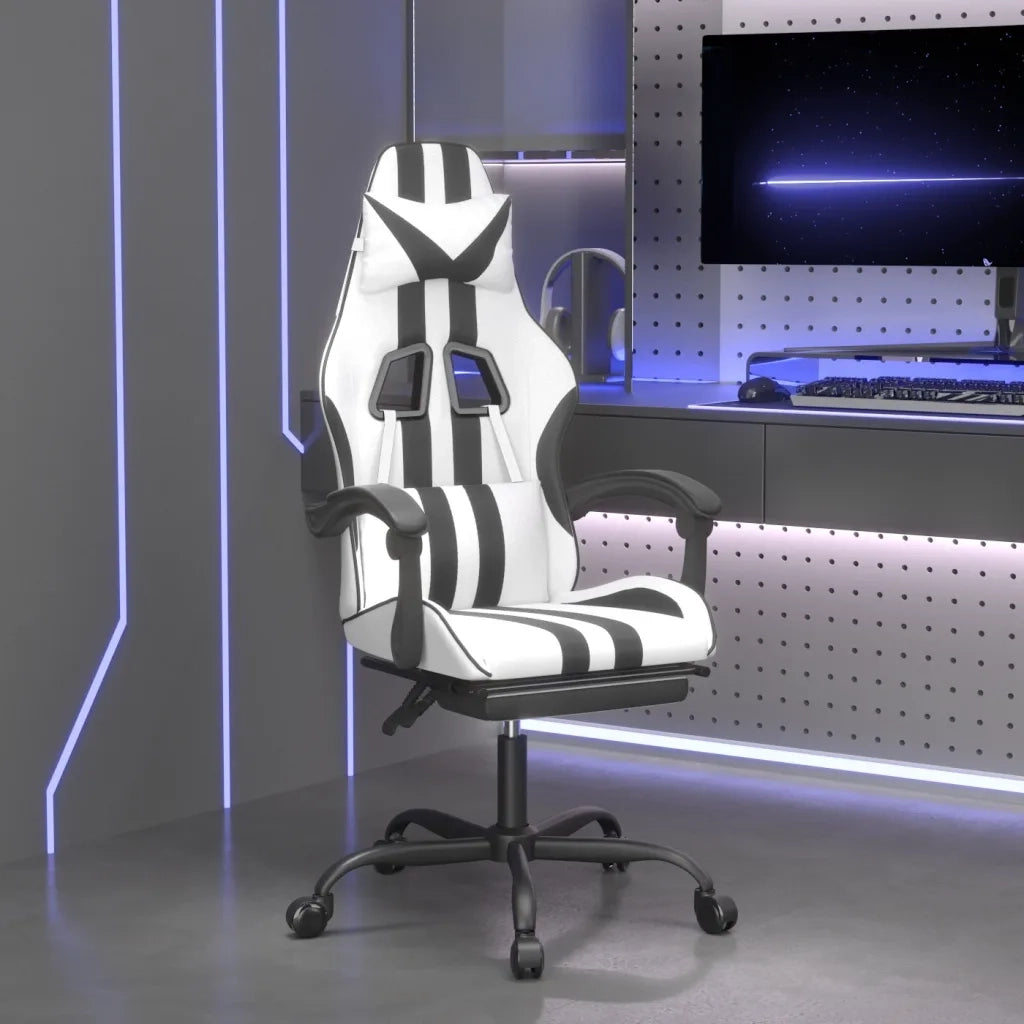 Sedia da Gaming Girevole Poggiapiedi Bianco e Nero Similpelle 349541