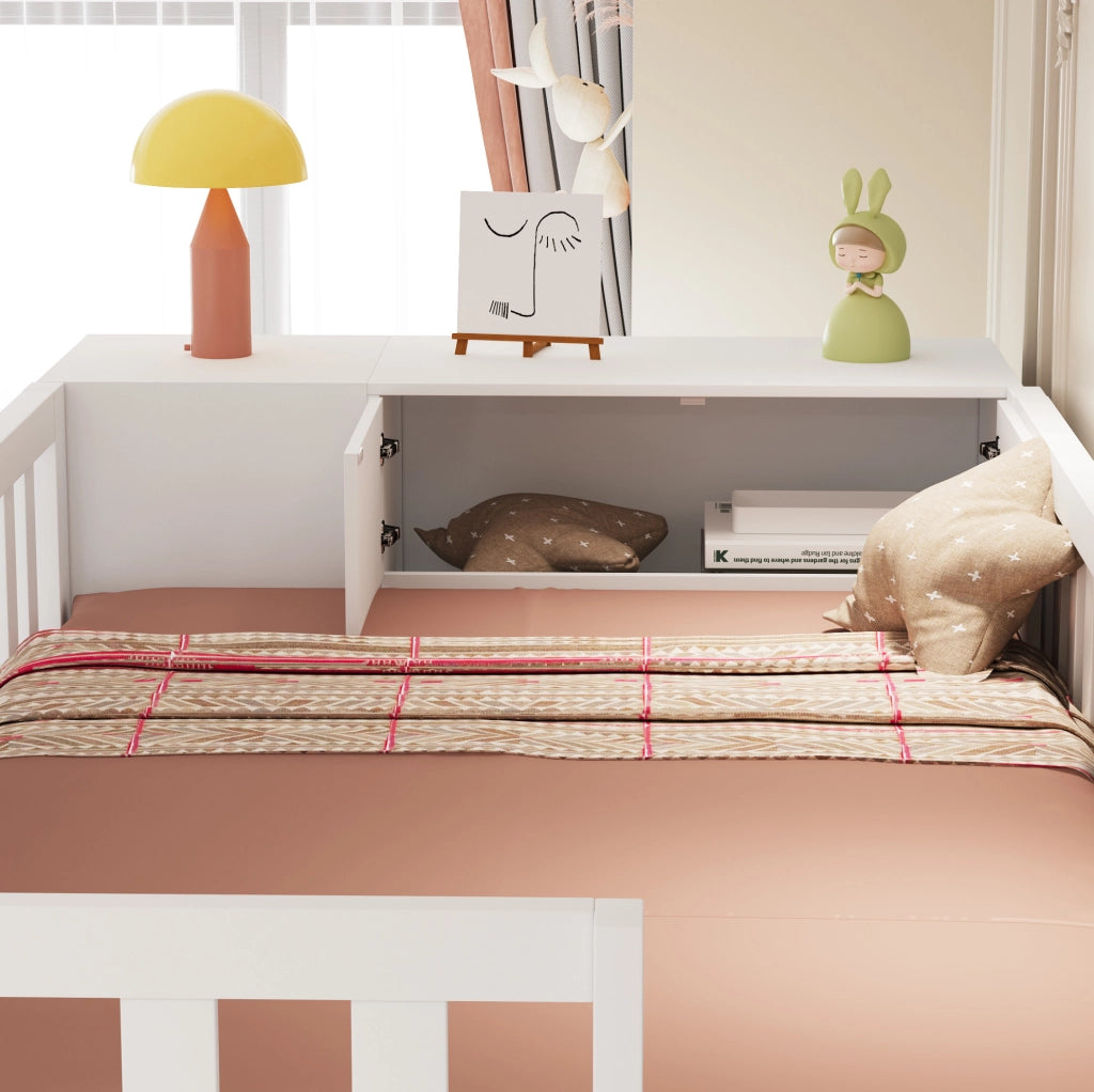 LETTO SOPPALCATO 90x200 cm in legno bianco con armadio e ripiani