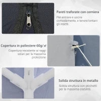 Gazebo Impermeabile con Zanzariere da Giardino Esterno Tendone in Poliestere 3 x 3 x 2.45 m Grigio
