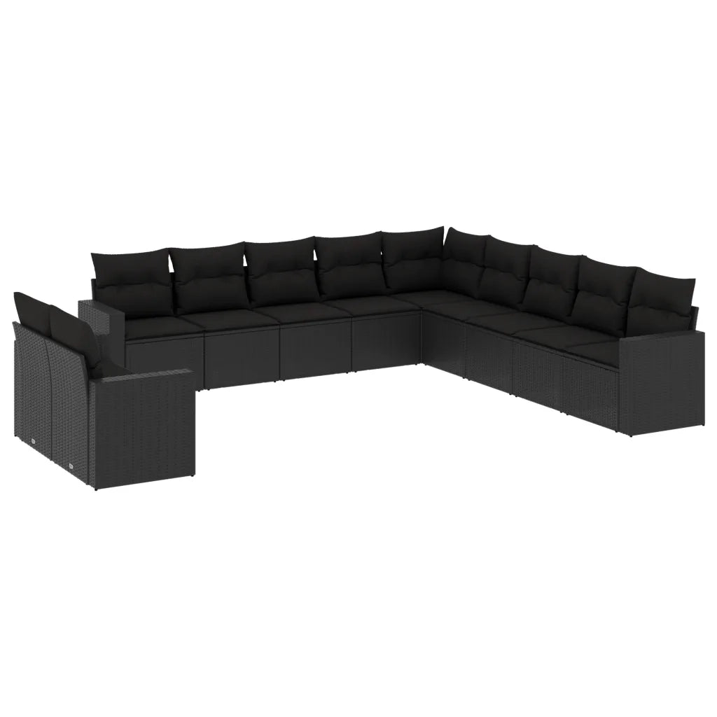 Set Divani da Giardino 11 pz con Cuscini in Polyrattan Nero 3251522