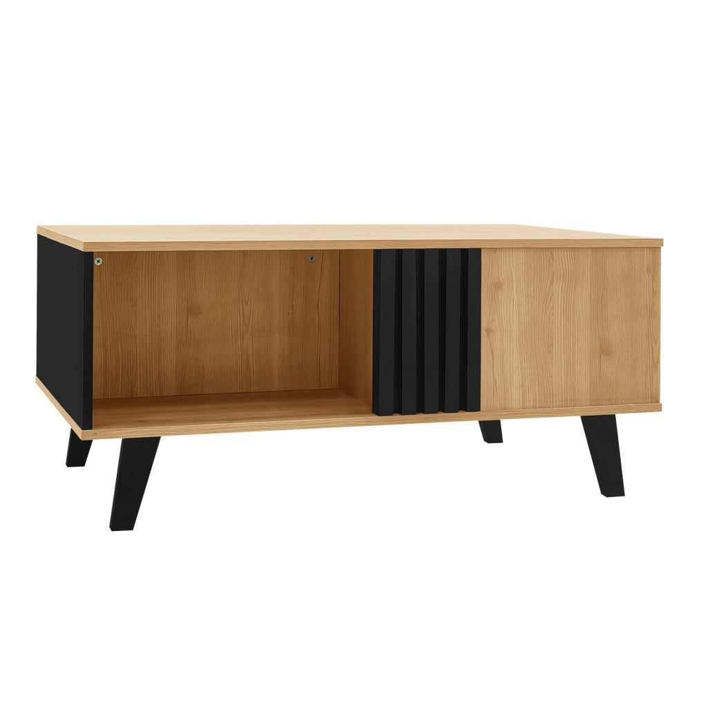 OKWISH Tavolino da Salotto Rettangolare con 3 Vani, Stile Moderno, per Soggiorno, 100×60×45 cm, Naturale e Nero