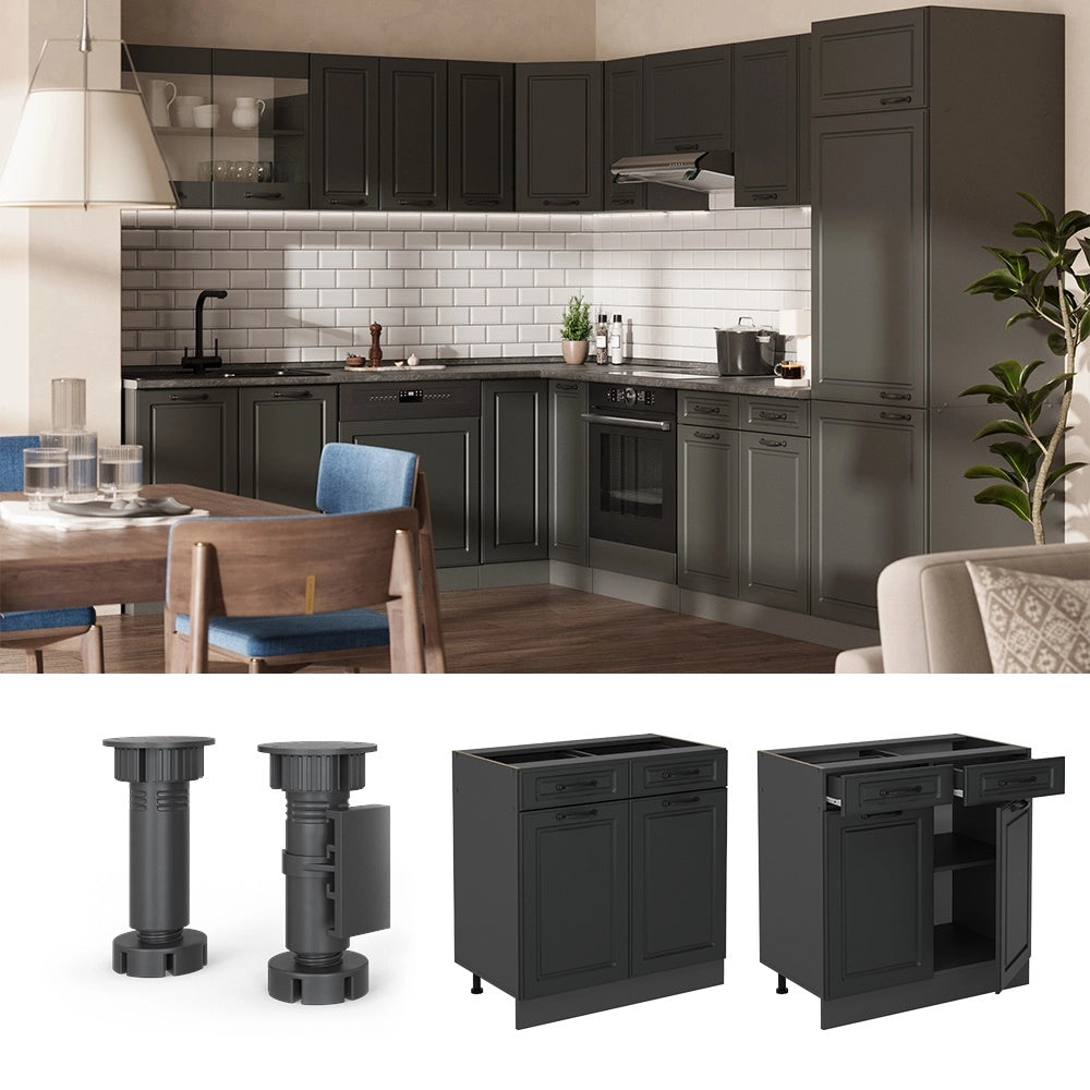 Mobiletto base per cucina R-Line Antracite rustico/Antracite 80 cm senza piano di lavoro Vicco