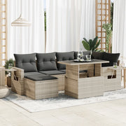 Set Divani da Giardino 7pz con Cuscini Grigio Chiaro Polyrattan