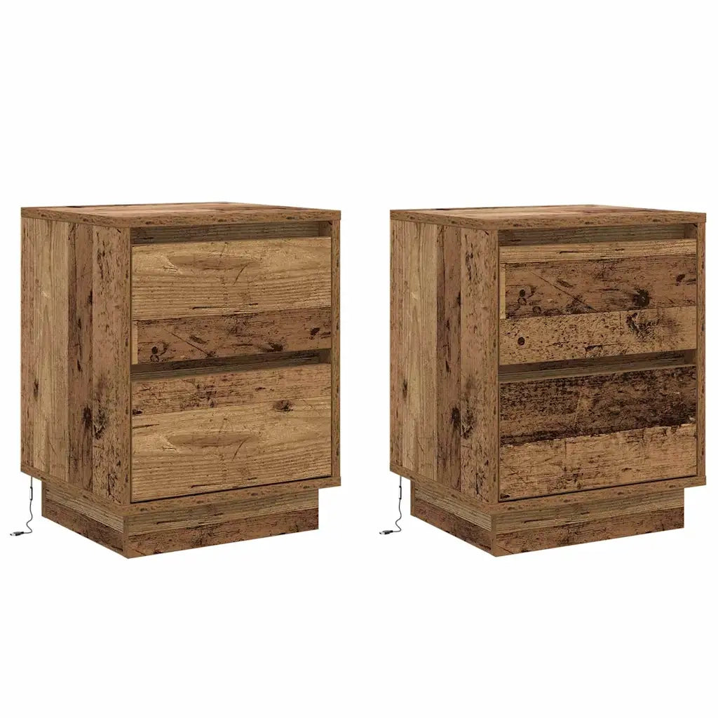 Set di 2 Comodini | Armadio da Notte | Mobiletto da notte Legno vecchio 39 x 34,5 x 50 cm