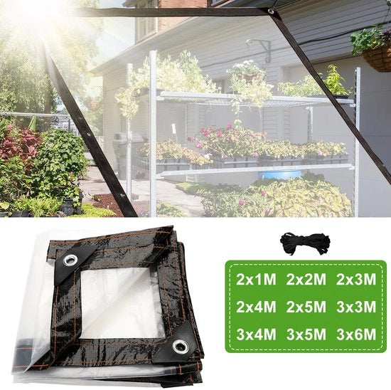 Parasole trasparente impermeabile PE con occhielli, tenda di protezione UV per giardino e serra, 3 × 4 m