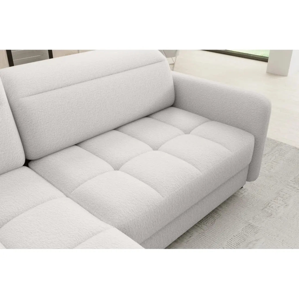 Divano angolare sinistro convertibile BARNEA 208 cm bianco con contenitore