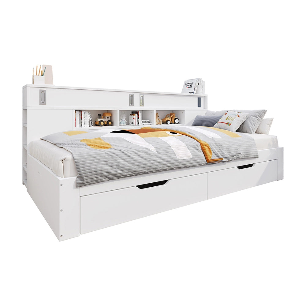 Letto contenitore-Xylo-140x200 cm-multifunzione, cassetti, scaffali, bianco
