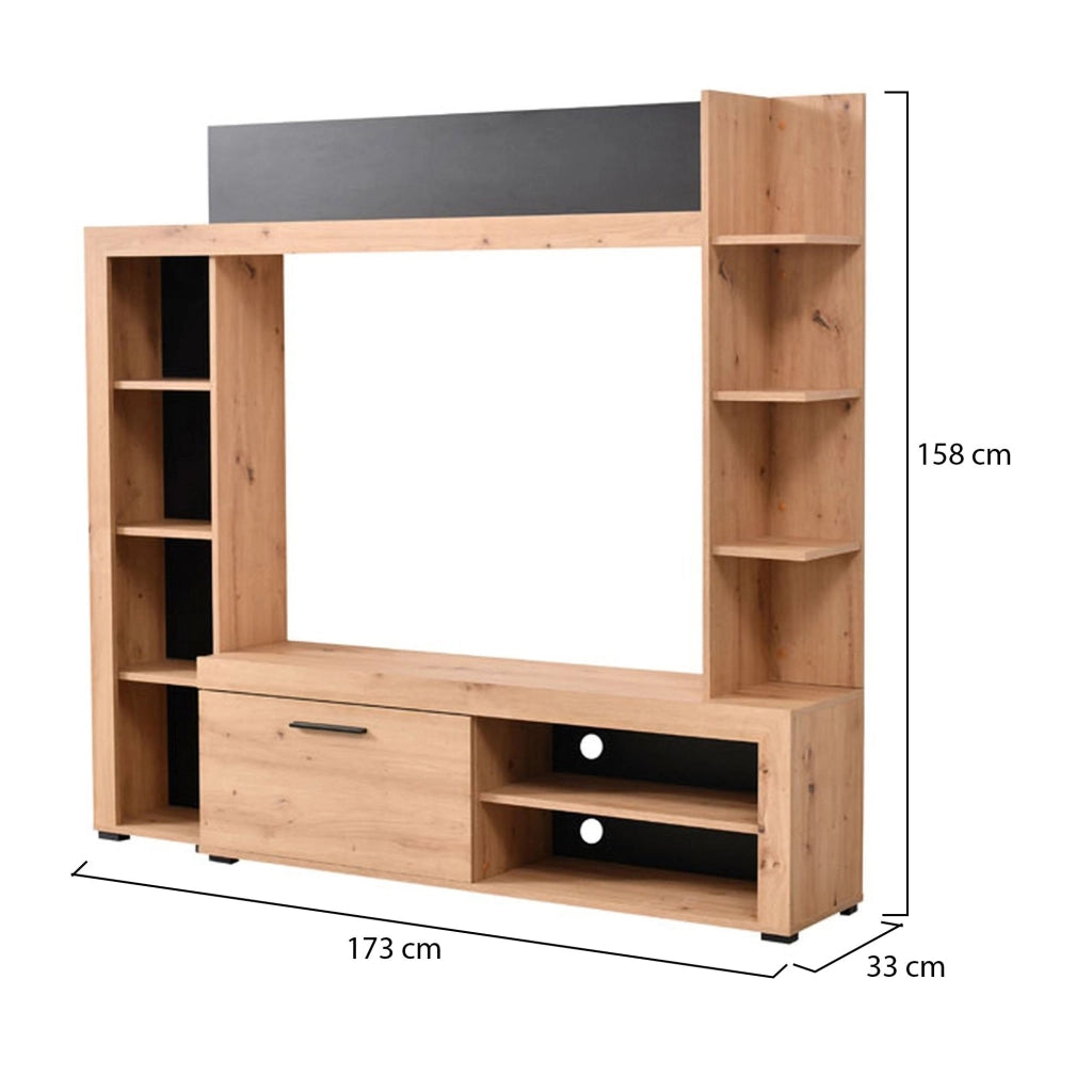 Mobile Soggiorno Bubbiano, Parete Attrezzata 9 Ripiani, 172.5x33x157.5h cm Marrone Rovere Nodi
