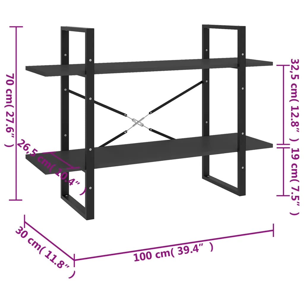 Libreria a 2 Ripiani Grigia 100x30x70 cm in Legno Multistrato 806469
