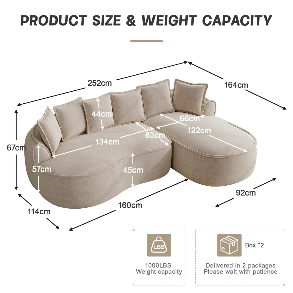 Divano Angolare Modulare Chenille Senza Struttura ¨C MINIMAL ¨C Chaise Longue, Cuscini, Marrone Chiaro
