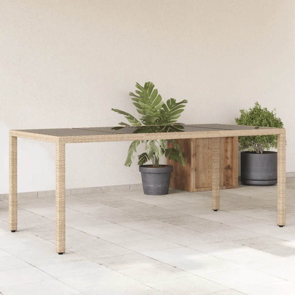 Tavolo da Giardino Piano in Vetro Beige 190x90x75 cm Polyrattan 365539