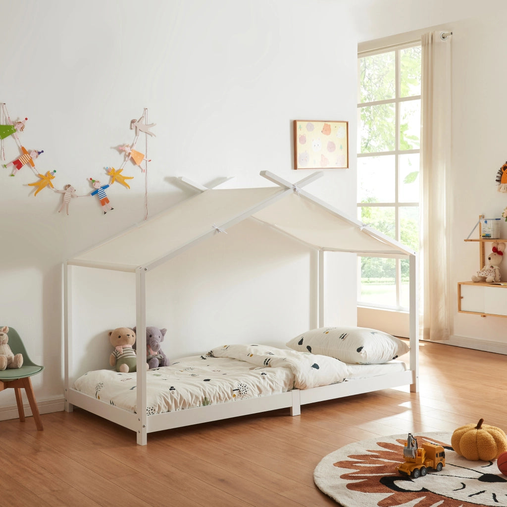 Letto Singolo Brome per Cameretta a Forma di Casetta Zona di Riposo 90x200 cm Legno - Bianco [en.casa]