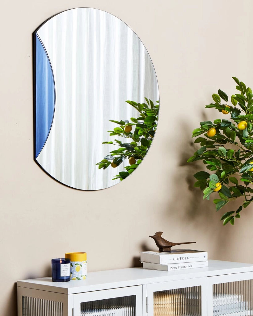 Specchio da parete blu 70 x 79 cm di forma rotonda con ganci Decorazione da parete in stile moderno