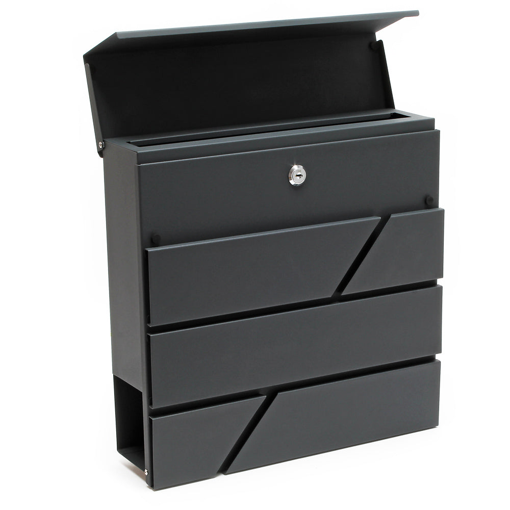 Cassetta postale V14 con vano portagiornale, verniciata a polvere, antracite