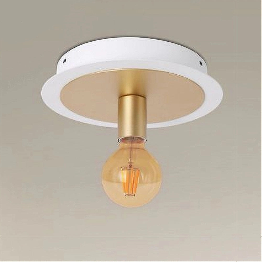 Trade Shop - Plafoniera Da Soffitto In Metallo Oro Bianco Con Luce Lampada Attacco E27 32651 -