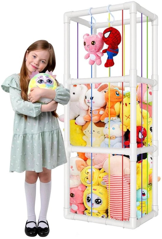 Cassa di Stoccaggio Verticale con Animazioni - Materiale Respirante - Adatto per Bambini - Cassa di Stoccaggio per Giocattoli con Animazioni 3D - Dimensioni: 40 x 40 x 120 cm - Materiale: MDF - Peso: 5 kg - Colore: Bianco