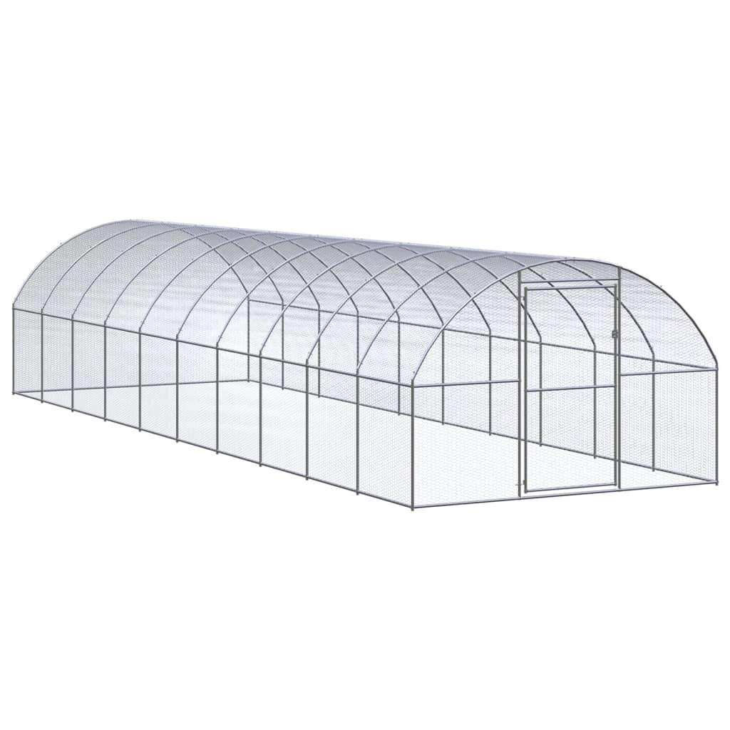 Pollaio recinto per polli da esterno 3 x 10 x 2 m acciaio zincato argento 02_0043998