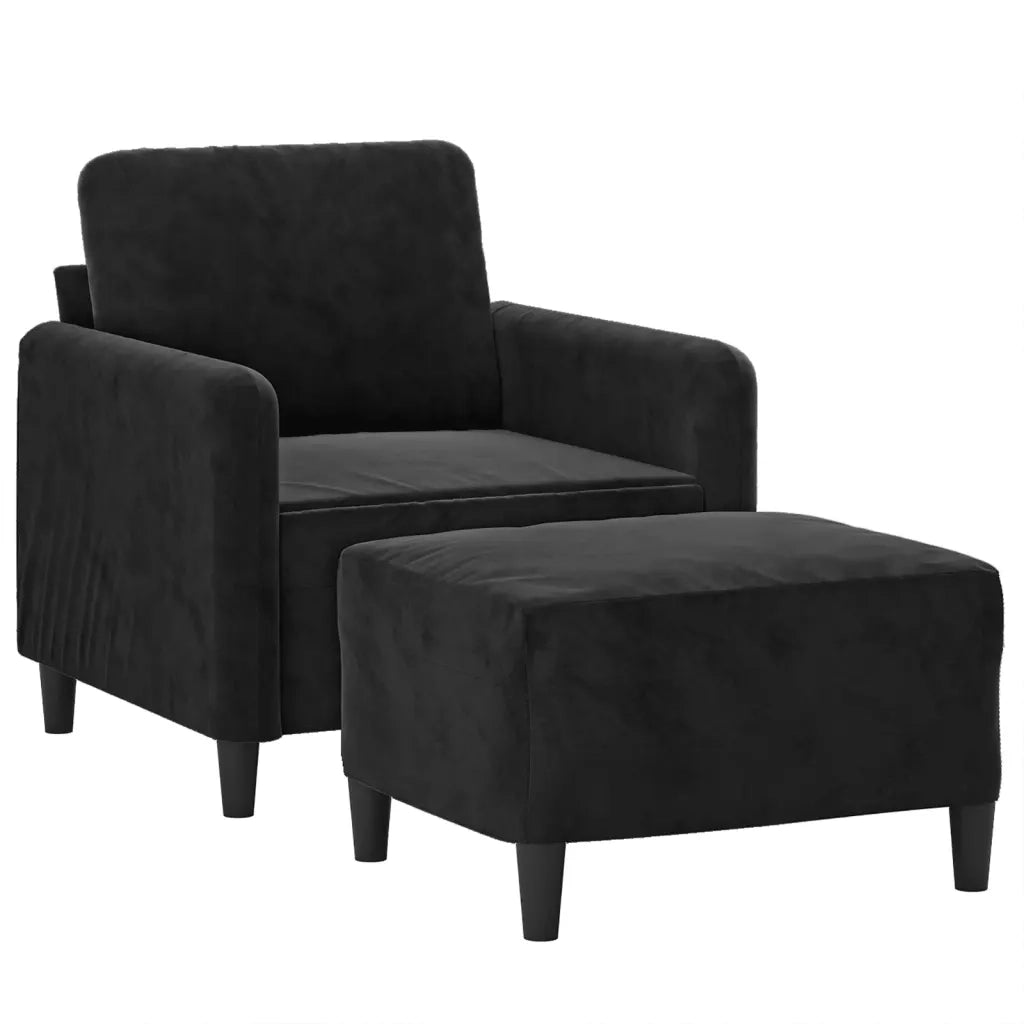 Poltrona con Poggiapiedi Nero 60 cm in Velluto