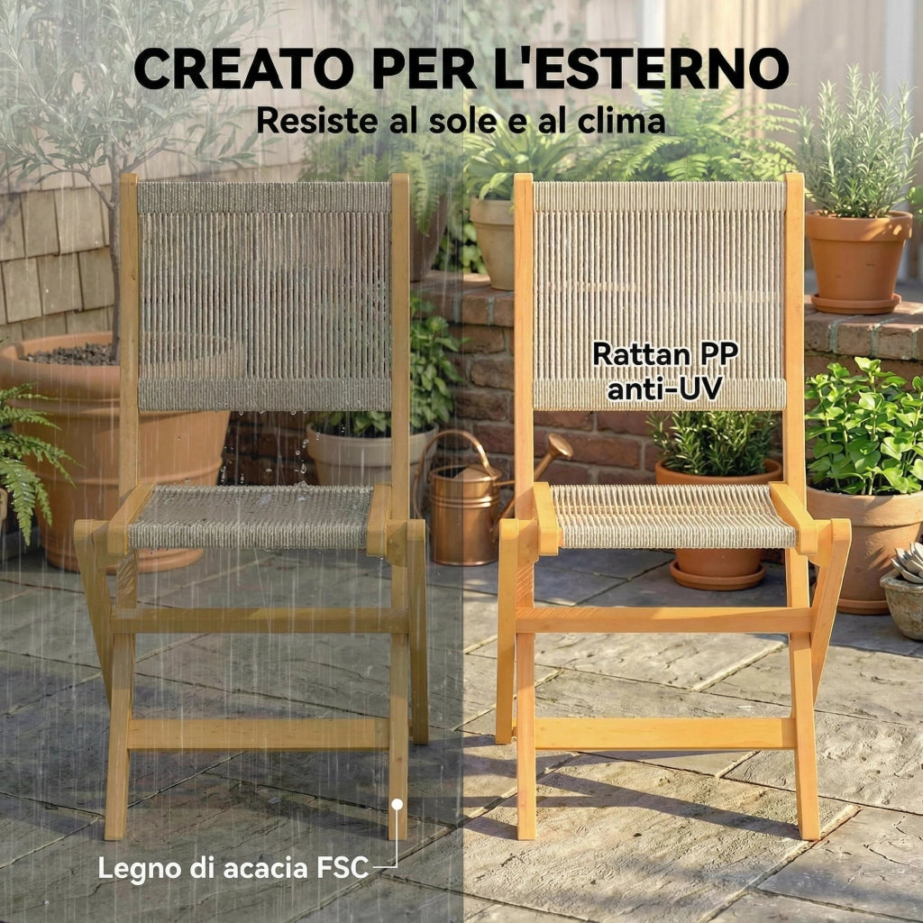 Sedia pieghevole da giardino ¨C zephmum ¨C Rattan PE e legno acacia, beige