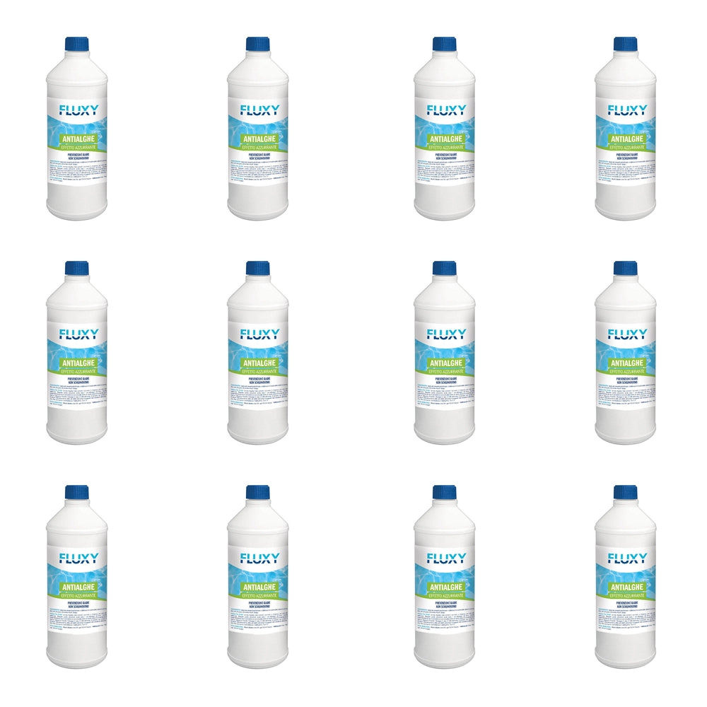 ANTIALGHE LIQUIDO X PISCINE UNIVERSALE AZZURRANTE 1KG NON SCHIUMOGENO 12PZ FLUXY