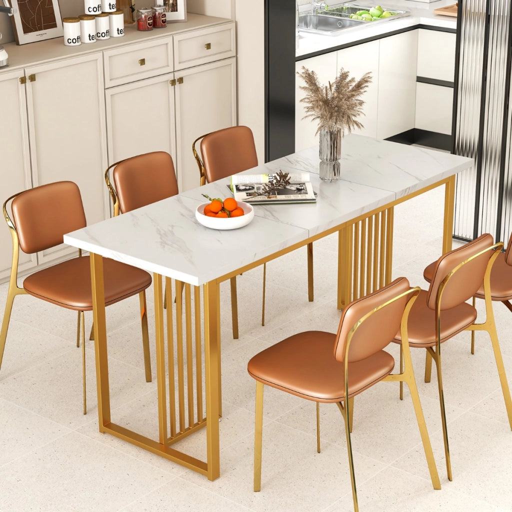 Tavolo da pranzo moderno per 6-8 persone, Tavolo da cucina rettangolare da 160cm con piano in finto marmo Bianco