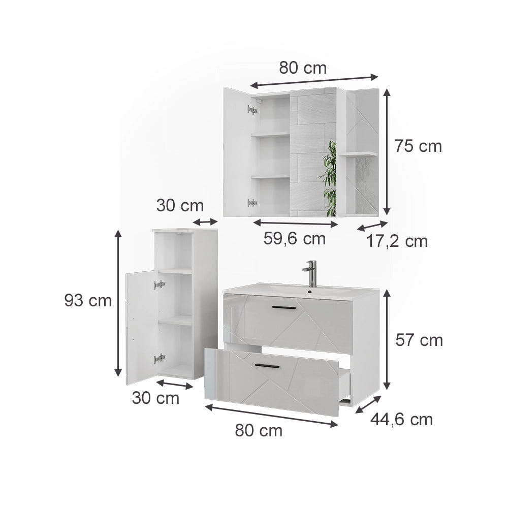 Vicco Set di mobili da bagno Bianco/bianco lucido 4 parti