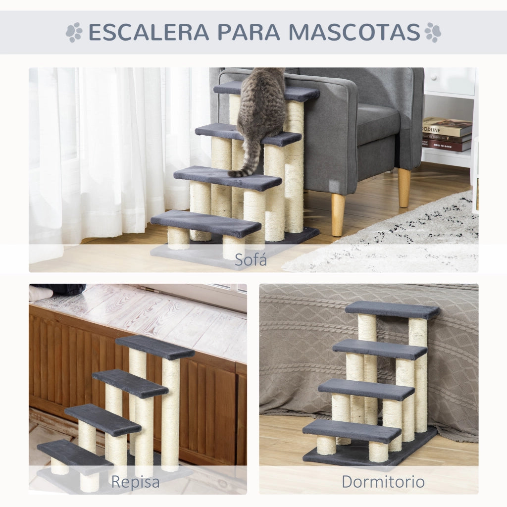 Scala per Gatti e Cani con Rivestimento Morbido ¨C zephmum ¨C 60x42x61 cm Grigio