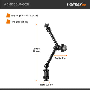 Walimex Pro Swivel Arm Magic 28 Braccio articolato - 280 x 70 x 39 mm - max 2 kg - collegamento 2x 1/4" - Supporto per reflex stativi video rig dolly