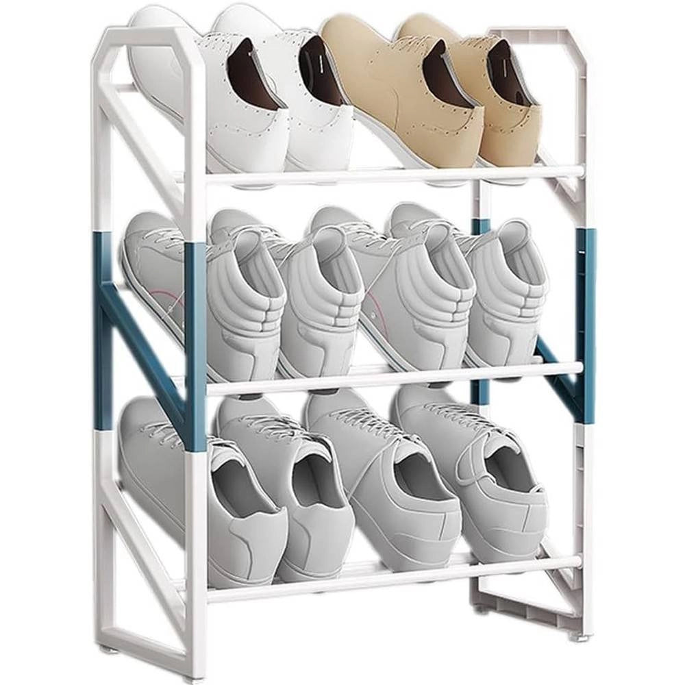 Trade Shop - Scarpiera Scaffale Organizer Salvaspazio A 3 Ripiani Scarpe Impilabile 53x45x18c -
