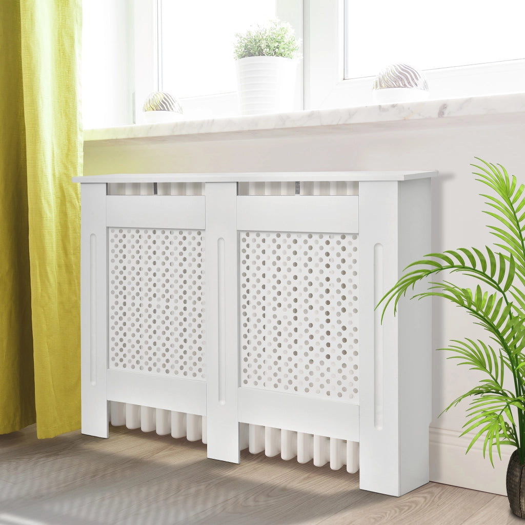 EasyComfort Copritermosifone Moderno a Griglia in MDF per Casa e Ufficio, 111.5x82x19 cm, Bianco