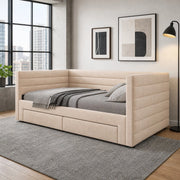 Letto imbottito multifunzionale 3 in 1 90x190 cm con 2 cassetti; beige
