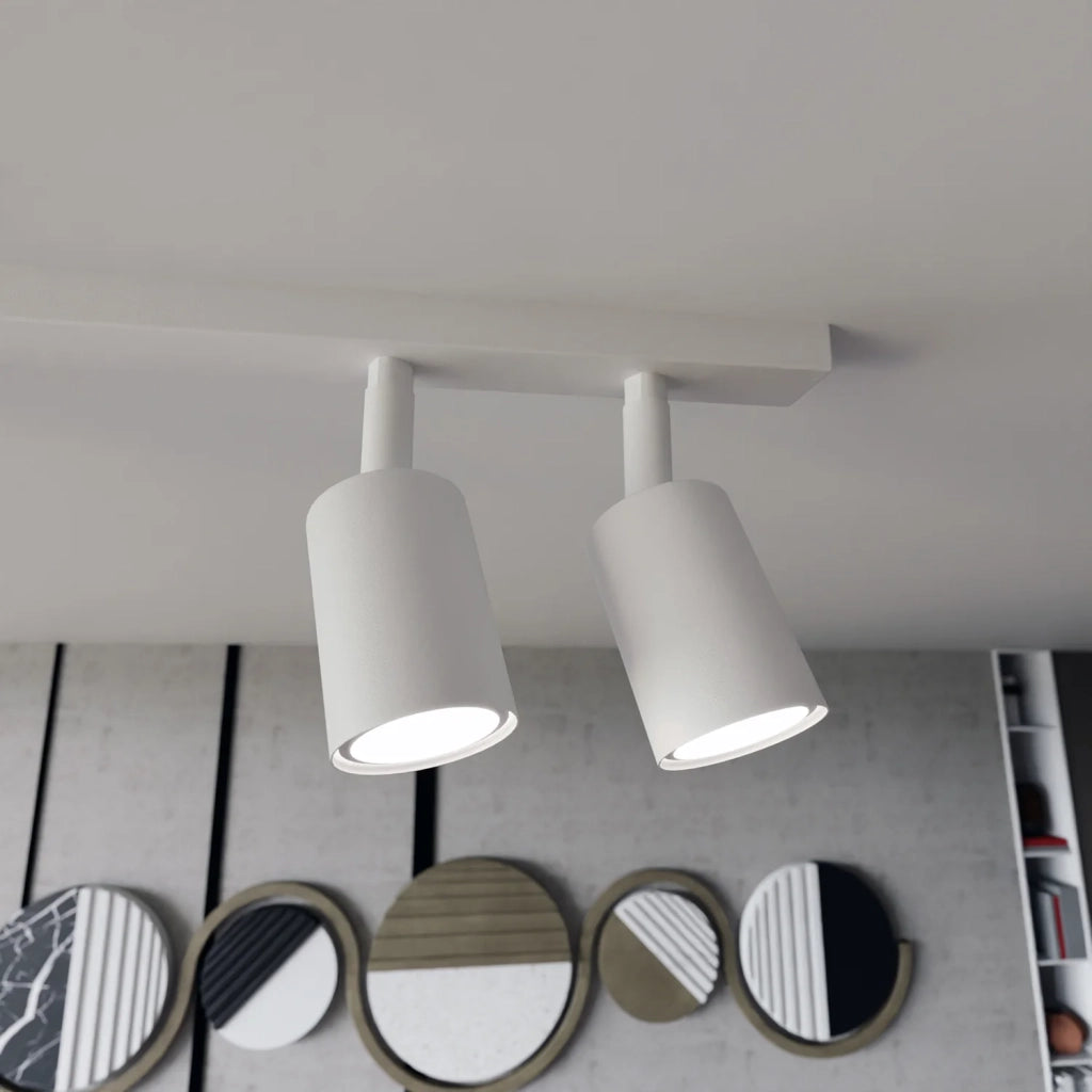Plafoniera Moderna 4 Luci Faretti Khnum In Acciaio Bianco