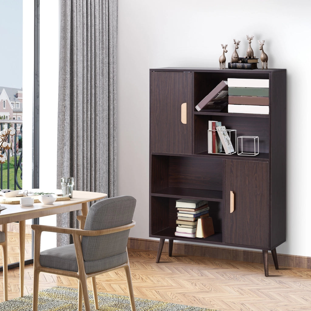Libreria con ante e ripiani ¨C Zephmum ¨C 80x24x123 cm in legno massello weng¨¦