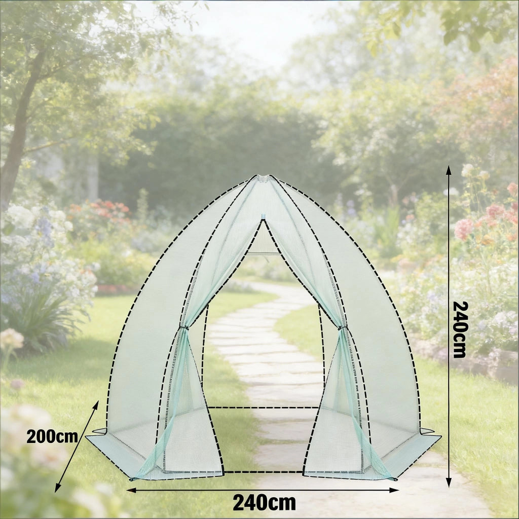 Serra a tunnel con struttura conica, porta con cerniera e zanzariera, telo in PE e tubi in acciaio verde 240 × 200 × 240 cm