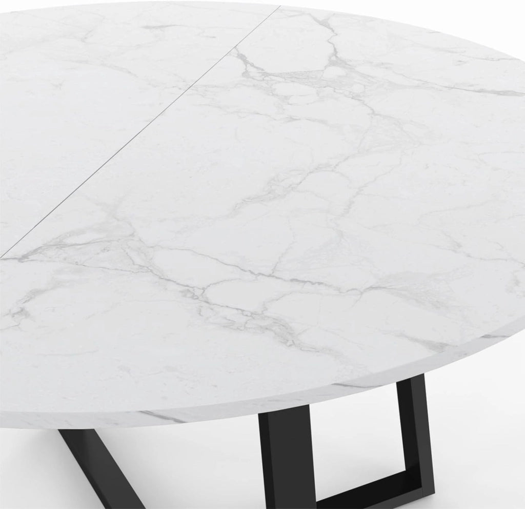 Tavolo da pranzo rotondo SELMA 4-6 persone ALASKA piano effetto marmo bianco e nero 110 cm