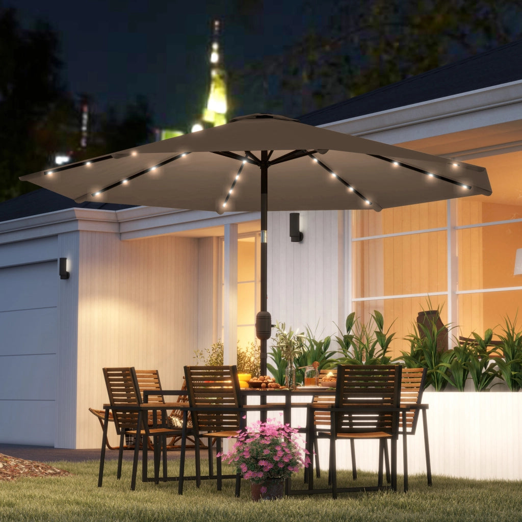 Ombrellone da Giardino 265 cm con Luce LED Solare e Manovella ¨C Zephmum ¨C Caqui