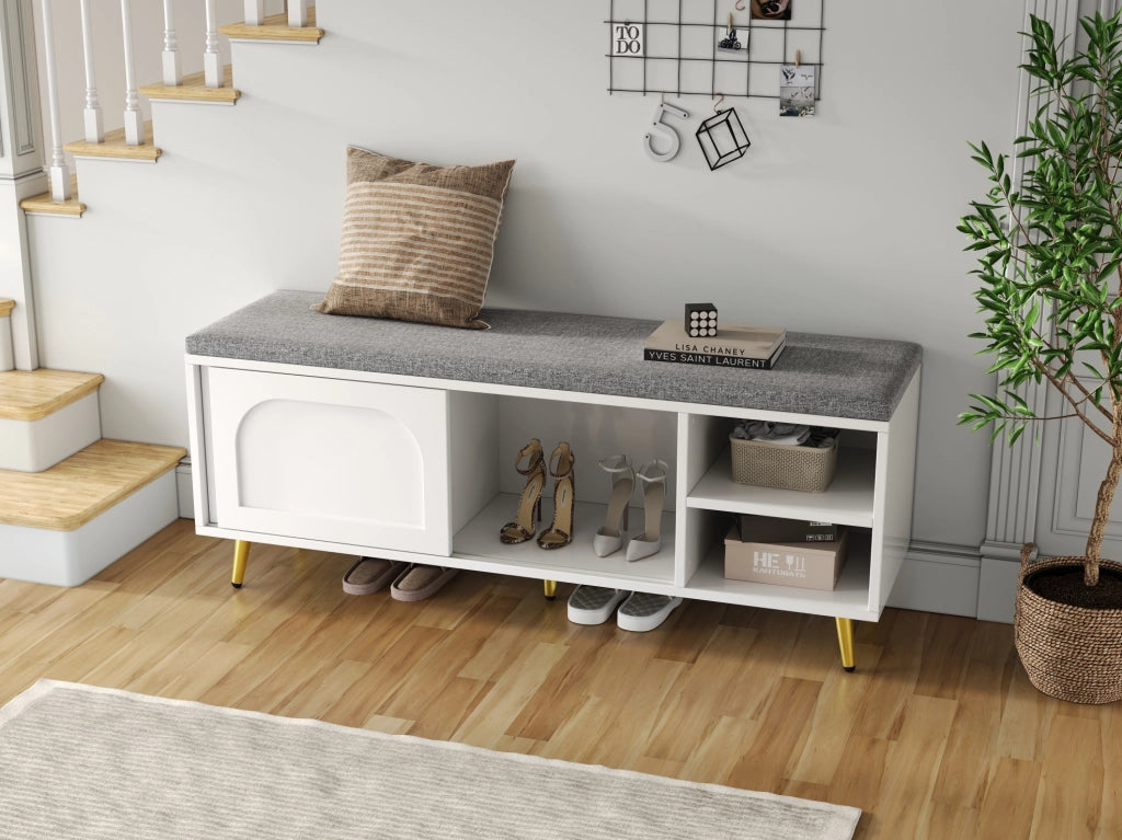Mobile scarpiera 121x35x49 cm bianco con seduta e vano contenitore
