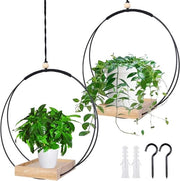 Appesioli per piante con base in legno 93 cm Appesioli per piante con base in legno anello in metallo e cappio per appendere piante per pareti e soffitti 2 pezzi Nero
