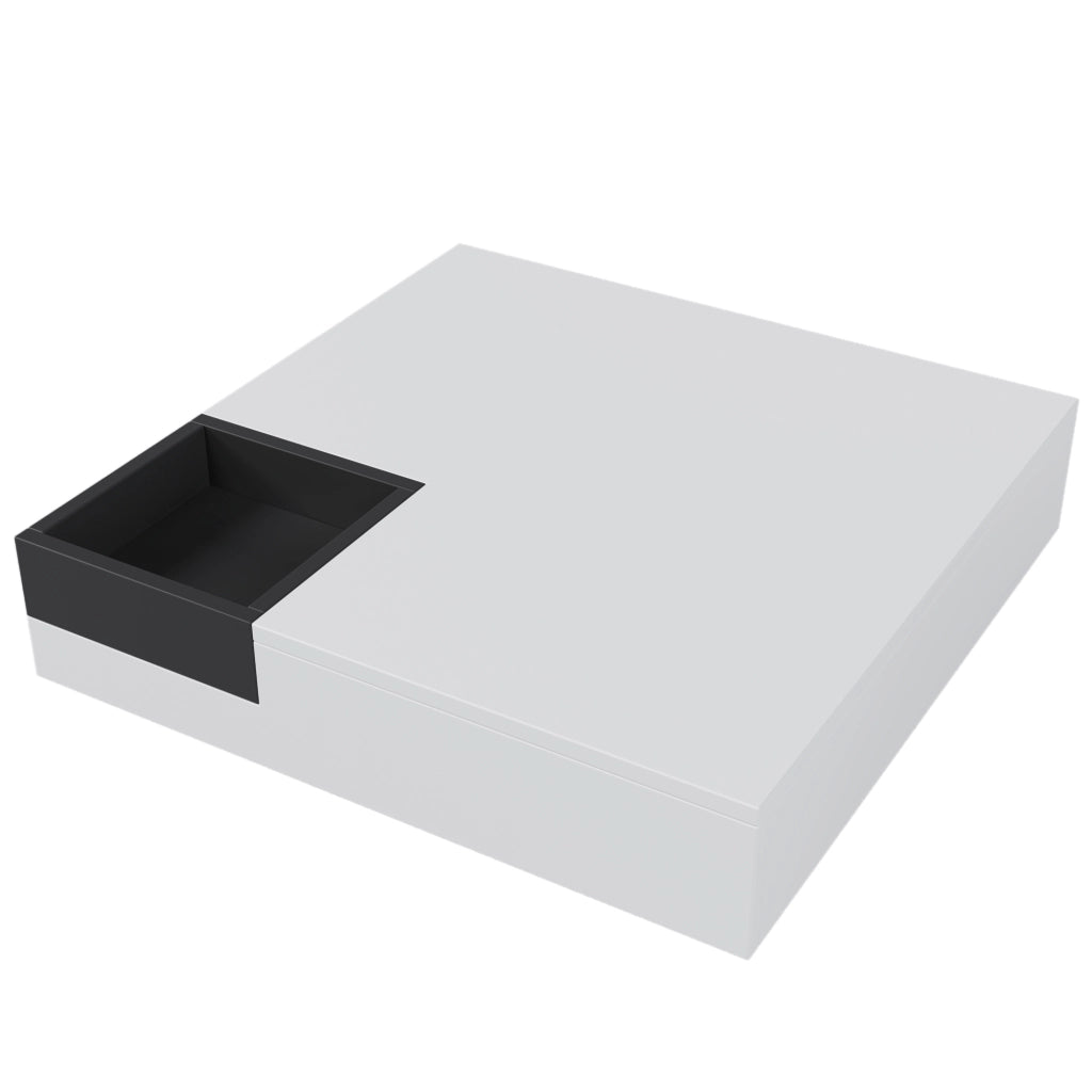 TAVOLO DA CAFFÈ 72x72x30 cm Bianco Nero in truciolato con LED e box rimovibile