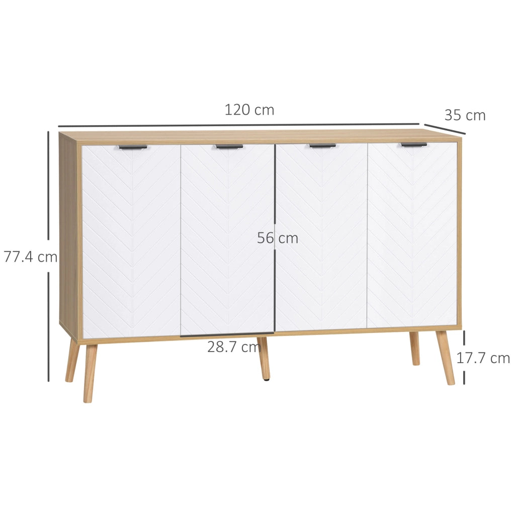 Mobile Contenitore 120x35x77.4 cm con 2 Armadietti a Ripiani Regolabili in Legno di Pino e Bianco